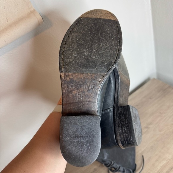 MOMA Made in Italy Leather Black Riding Biker Boots Lace Up Long - Picture 6 of 11